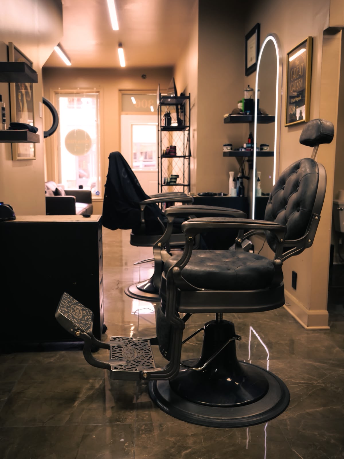 Interior of Bona Fide Coiffure barbershop in Pointe-Claire